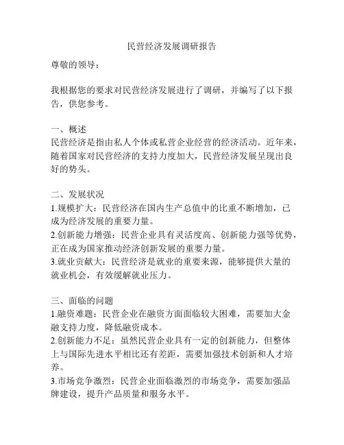 民营经济发展调研报告