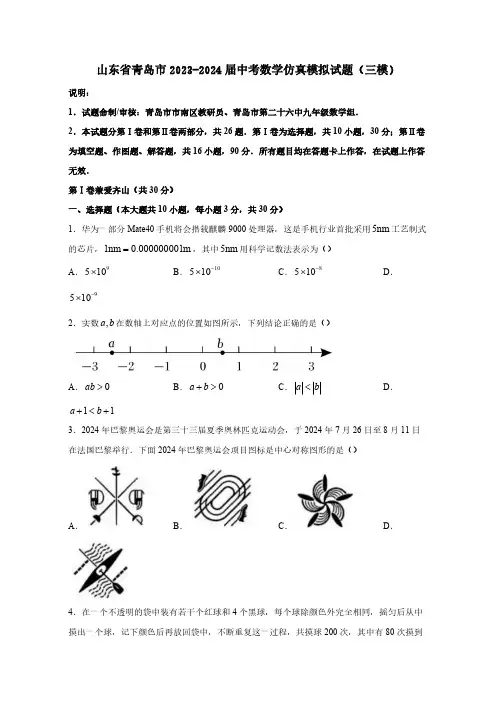 山东省青岛市2023-2024届中考数学仿真模拟试题(三模)附答案