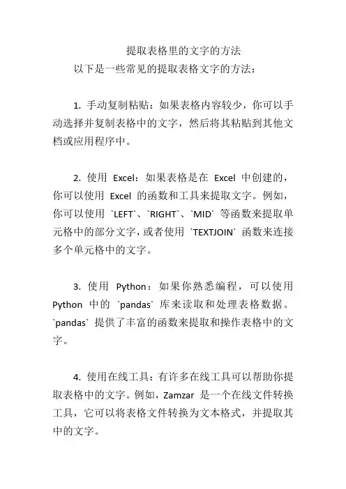 提取表格里的文字的方法