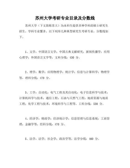 苏州大学考研专业目录及分数线