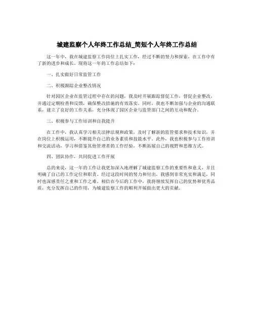 城建监察个人年终工作总结_简短个人年终工作总结