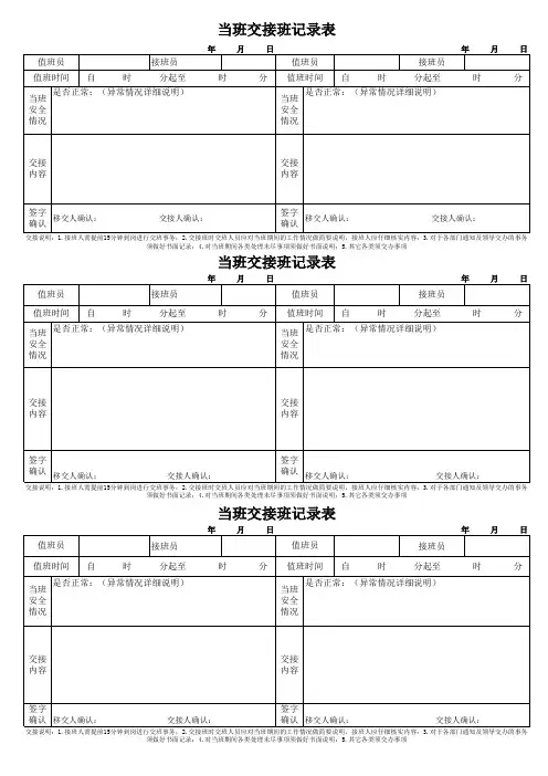 车间主任交接班记录表