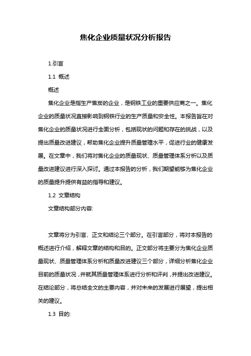 焦化企业质量状况分析报告
