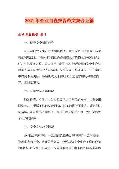 2021年企业自查报告范文集合五篇