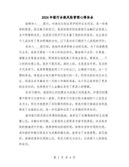 2024年银行合规风险管理心得体会（三篇）