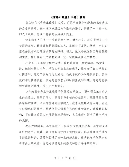 《青春正能量》心得王睿茜