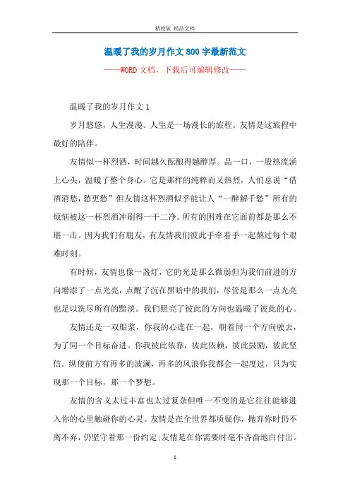 温暖了我的岁月作文800字最新范文