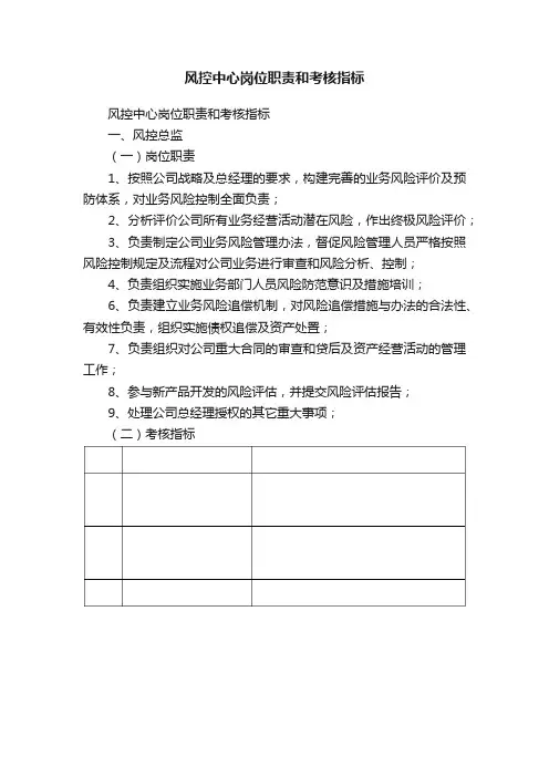 风控中心岗位职责和考核指标