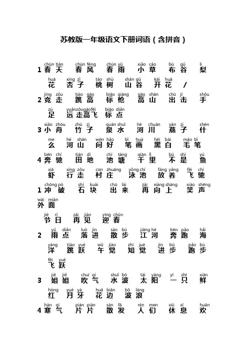 苏教版一年级语文下册词语(含拼音)