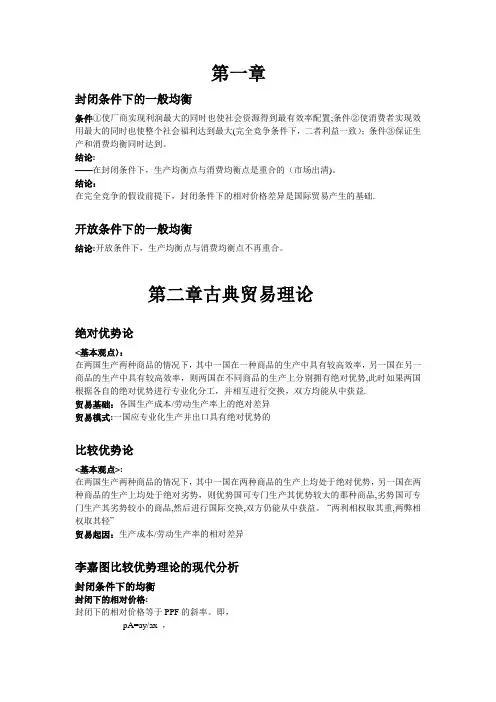 国际经济学重点内容