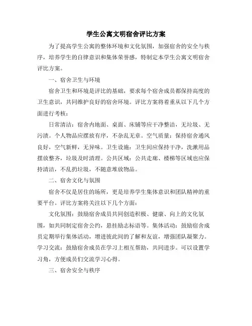 学生公寓文明宿舍评比方案