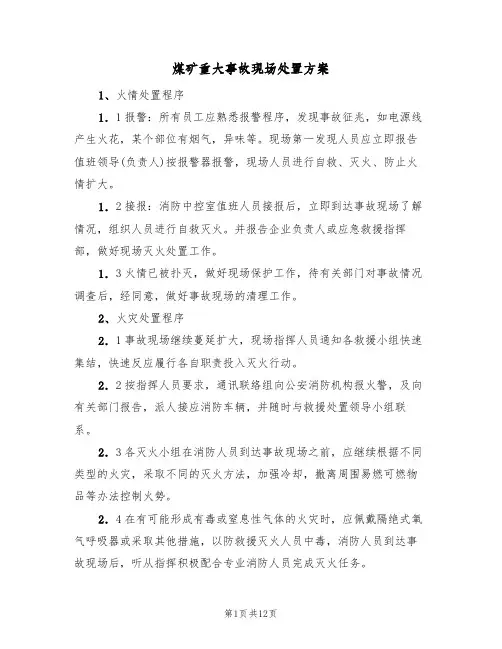 煤矿重大事故现场处置方案(三篇)