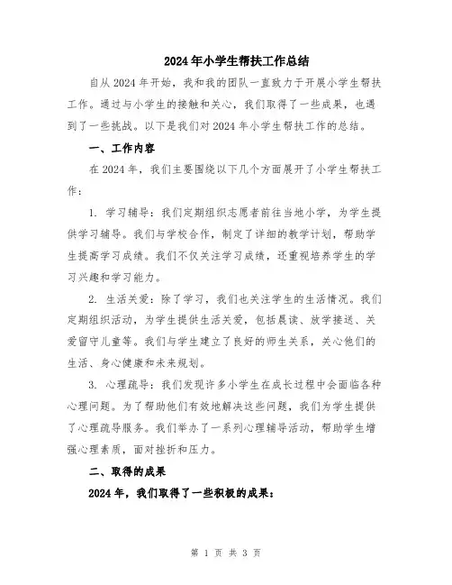 2024年小学生帮扶工作总结