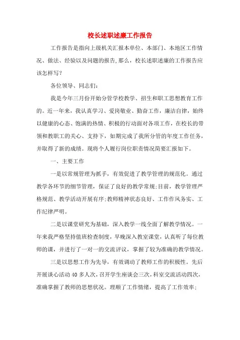 2019年校长述职述廉工作报告
