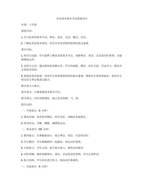 体育武术基本手法教案初中