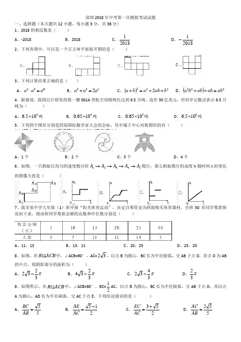 深圳市2018年中考一模数学试题