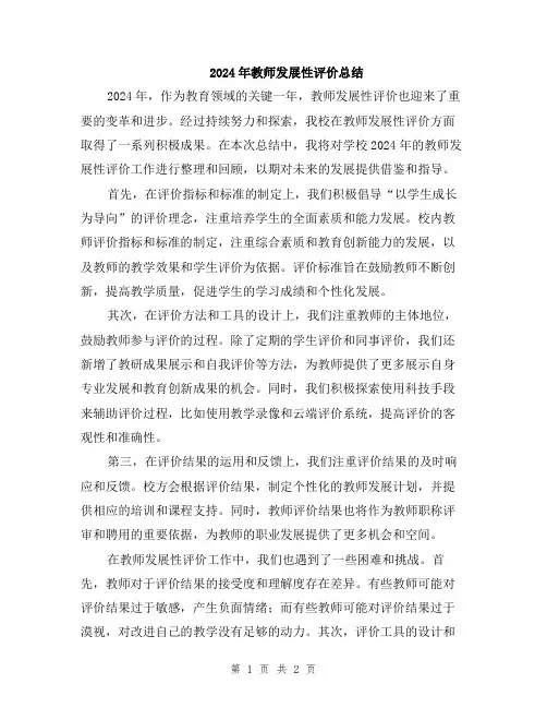 2024年教师发展性评价总结
