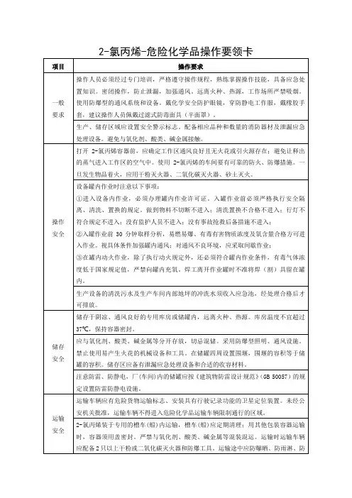2-氯丙烯-危险化学品操作要领卡