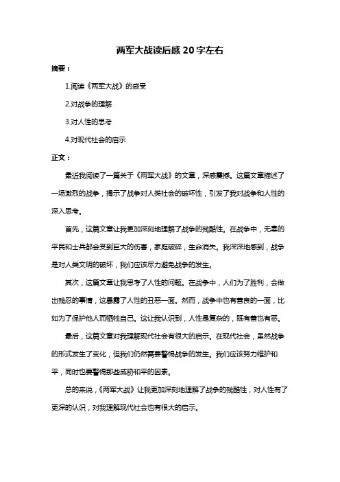 两军大战读后感20字左右