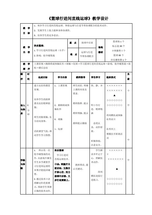 通用版四年级体育 篮球行进间直线运球 教案(表格式)