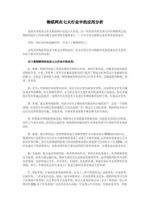 物联网在七大行业中的应用分析