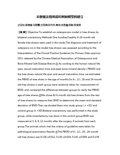 去卵巢法骨质疏松树鼩模型的建立