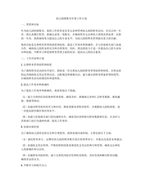 幼儿园报账员年度工作计划