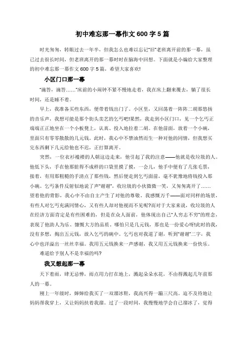 初中难忘那一幕作文600字5篇