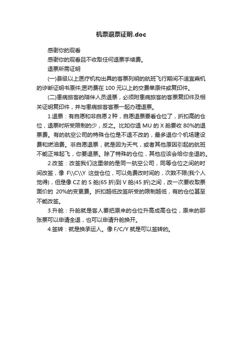 机票退票证明.doc