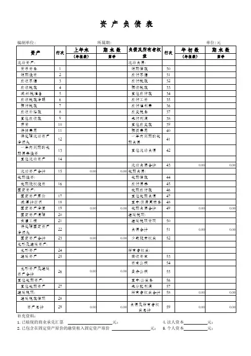 财务报表模板(小规模纳税人用)