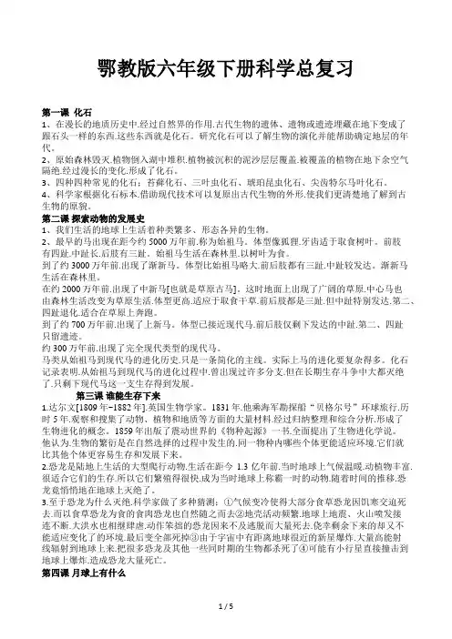 鄂教版六年级下册科学总复习