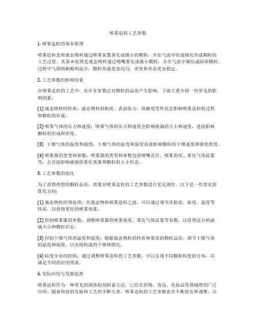喷雾造粒工艺参数