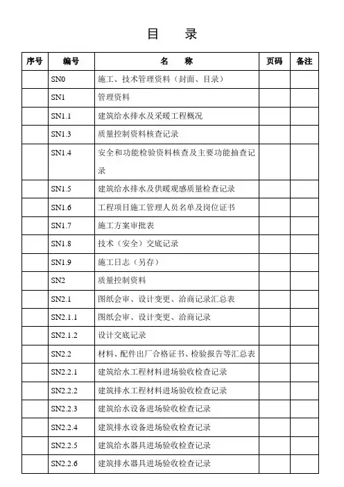建筑给排水及采暖档案馆资料目录2017版