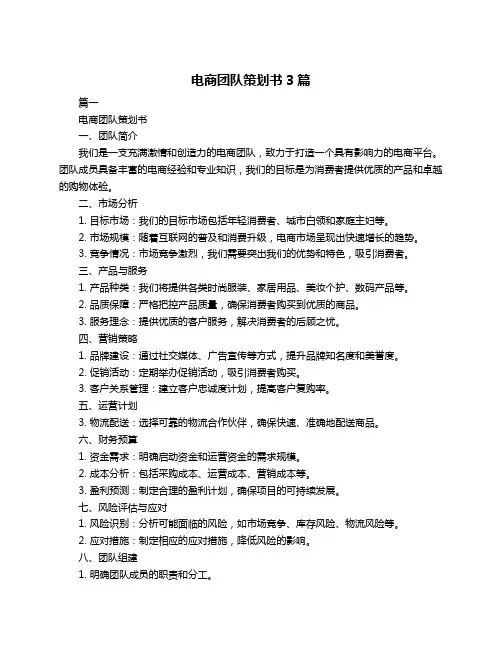电商团队策划书3篇