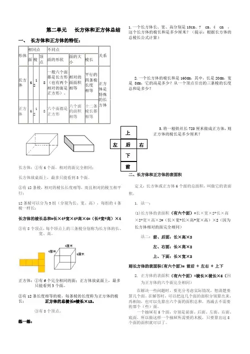 长方体和正方体知识点总结