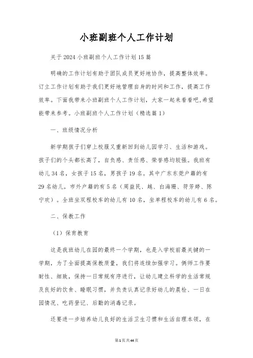 小班副班个人工作计划