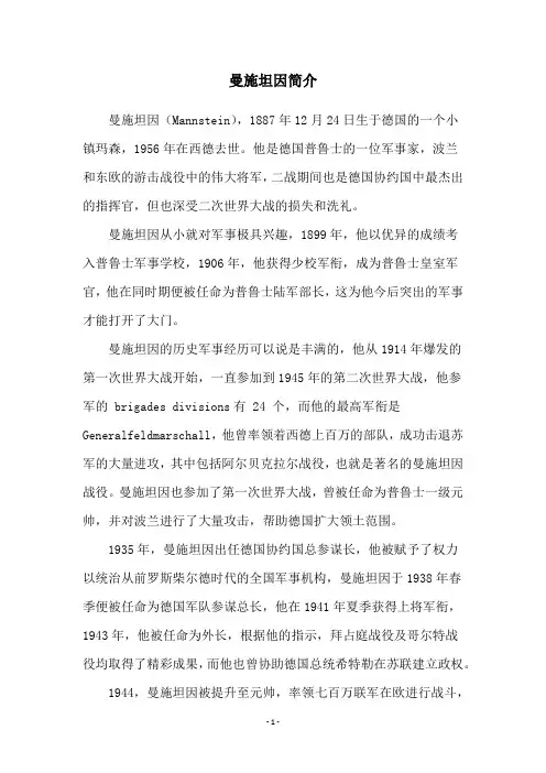 曼施坦因简介