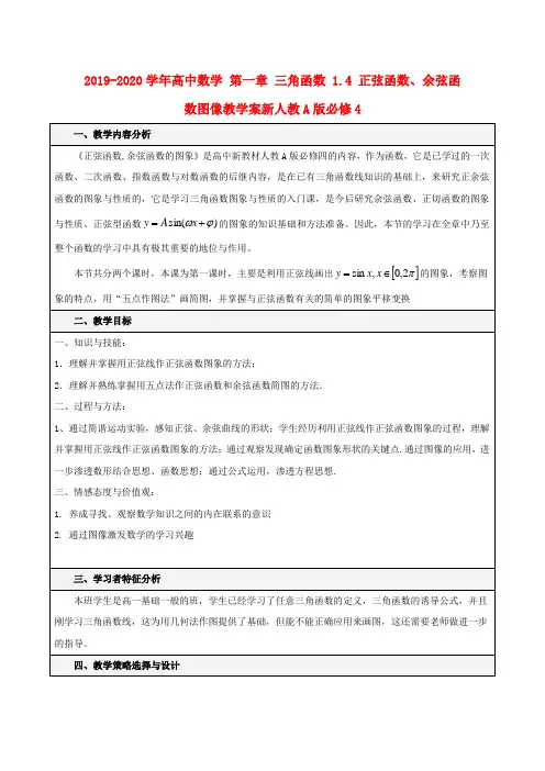 2019-2020学年高中数学 第一章 三角函数 1.4 正弦函数、余弦函数图像教学案新人教A版必修4.doc