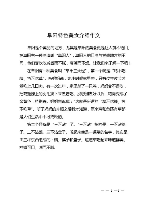 阜阳特色美食介绍作文
