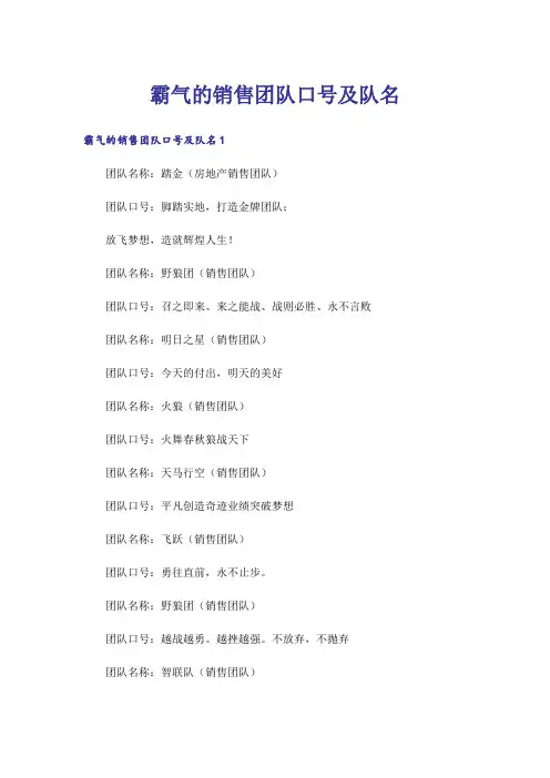 霸气的销售团队口号及队名