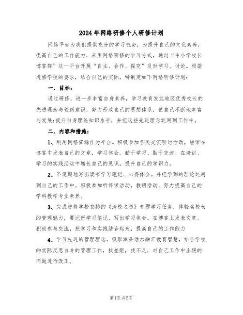 2024年网络研修个人研修计划（二篇）