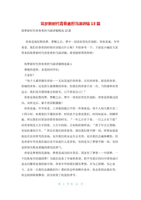 筑梦新时代青春勇担当演讲稿13篇