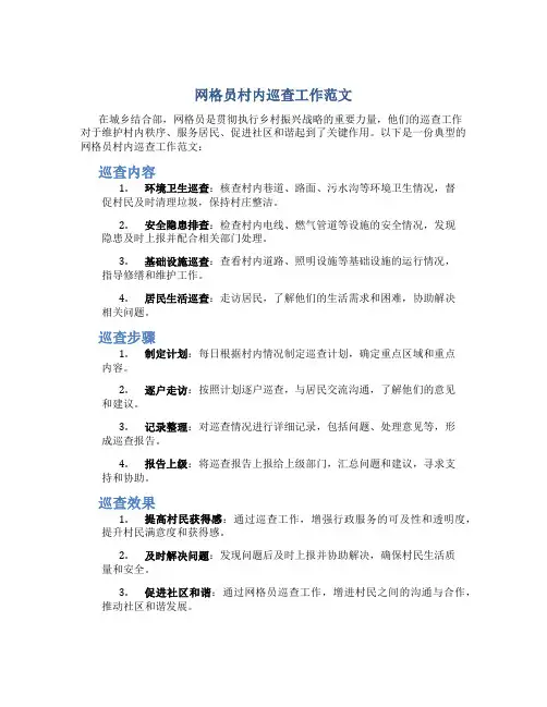 网格员村内巡查工作范文简短