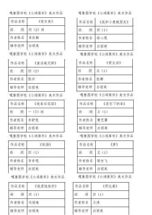 美术作品标签模板
