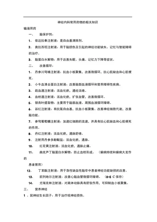 神经内科常用药物的相关知识