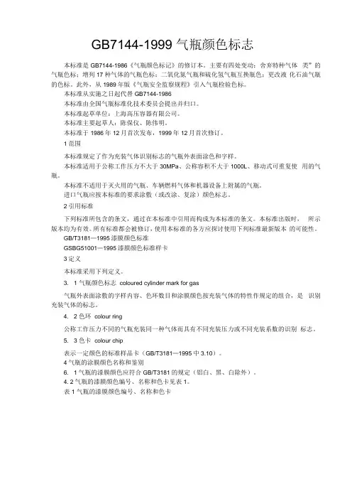 国内标准类气瓶颜色标志