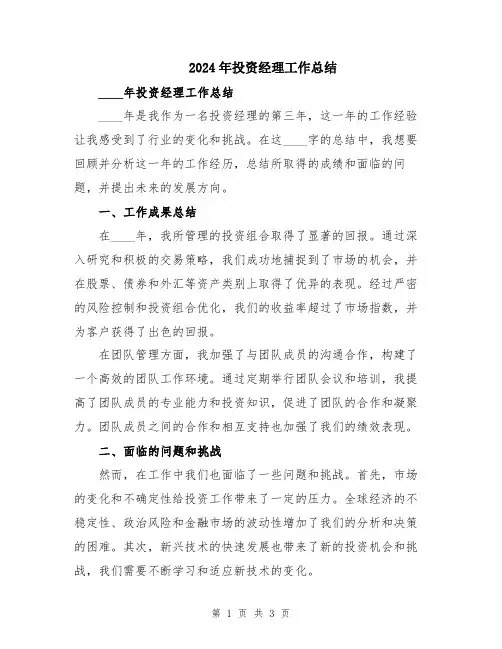 2024年投资经理工作总结