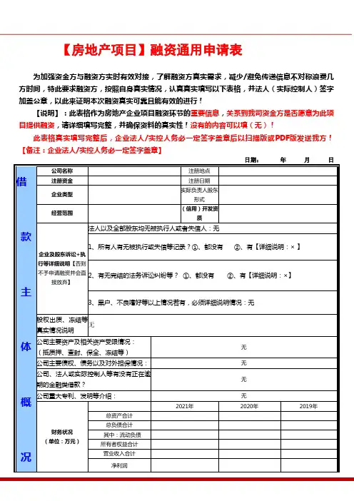 房地产融资申请表