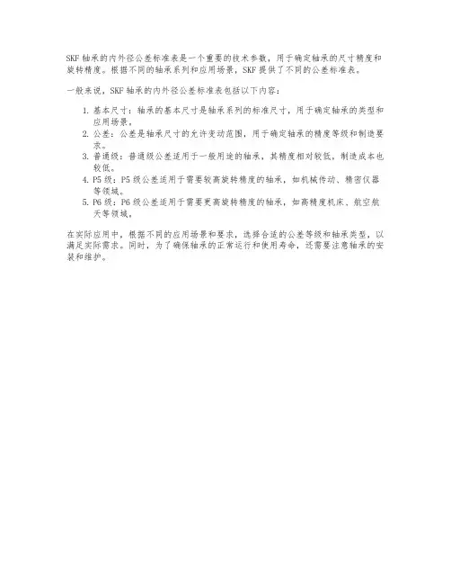 skf轴承的内外径公差标准表