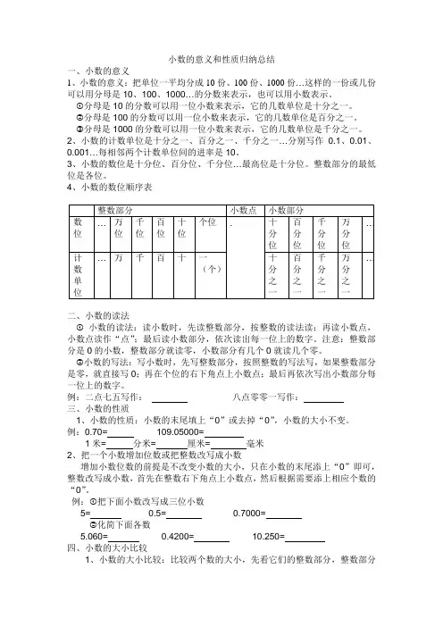 小数的意义和性质知识点归纳总结教学提纲